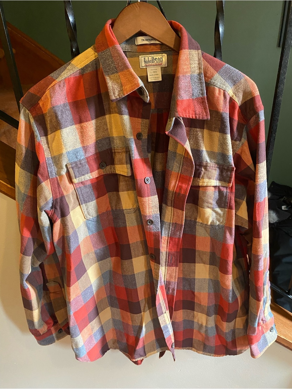 L.L.Bean Red Orange Blue Plaid Shirt